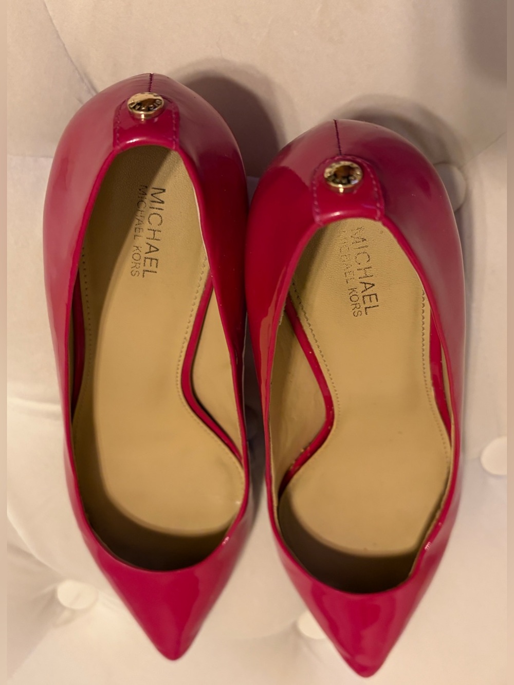 Michael Kors Hot Pink Patent Pointed Toe Flats with Logo Accent
